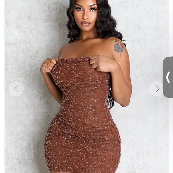 Fashion Nova Dresses & Skirts - Strapless Sparkle Bodycon Dress Brown large